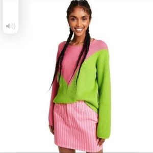 Victor Glemaud x Target Women's Pink and Neon Green Sweater Size XS